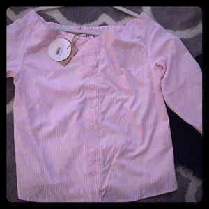Off the Shoulder Pink/White Striped Blouse